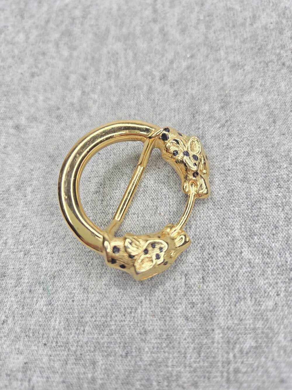 Vintage Malka Paris Leopard Head Scarf Ring Gold Tone Made in France 1980s